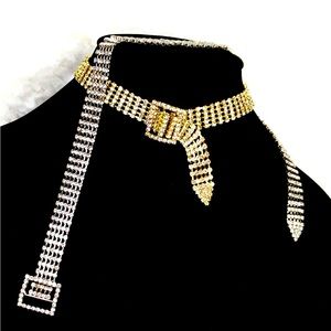 Rhinestone belt-like choker necklace